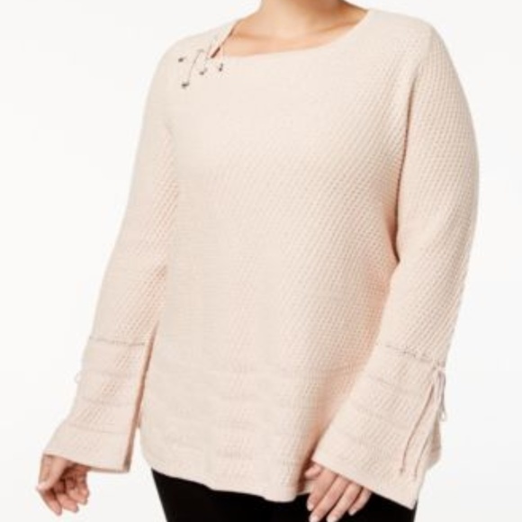 Style Co Lace-Up Lantern-Sleeve Deep Black Sweater - Picture 8 of 8